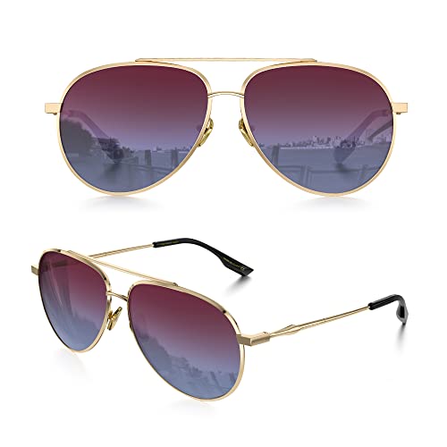 Image of LUENX Aviator Sunglasses for Women Polarized Mirror with Case - UV 400 Protection 60MM, Gradient Red and Blue Lens /Nonmirror, 60MM