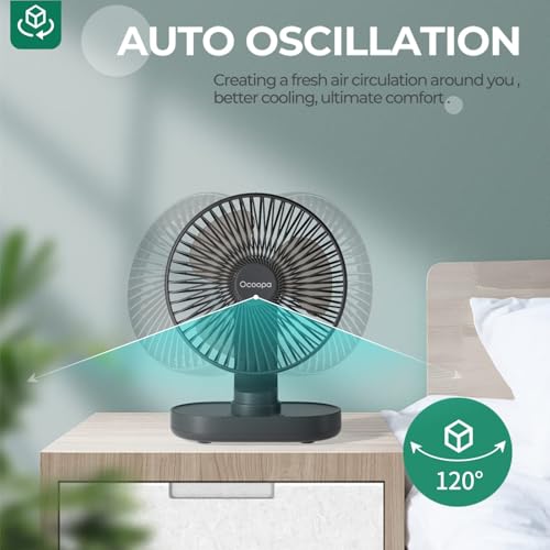 OCOOPA Ventilator Automatisch Oszillierend Leise 30db, 16.5CM, 4000mAh Akku und USB Tischventilator mit Starkem Luftstrom, 4 Geschwindigkeiten Tragbar Klein Lüfter für Büro, Zuhause, Camping, Outdoor 3