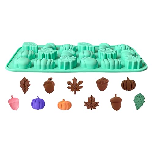 Ylnailky Mini moldes de outono, 18 cavidades para artesanato, abóbora, pinho, folhas de ácer, moldes de silicone de fácil libertação para velas de sabão, chocolate, outono, Halloween, Ação de Graças