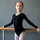Vxcbad Gymnastikanzug Mädchen Turnanzug Mädchen Tanzbody Mädchen Balletttrikot Mädchen Ballett-Trikot für Kinder Langarm V-Ausschnitt Schwarz (Schwarz, 130(110-120cm))