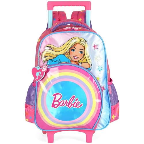 Mochila de Rodinha e Costas Infantil Barbie Arco Iris Luxcel
