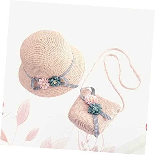Little Girls Boys and Girls Straw Hat Straw Cap Bag Adorable Beach Hat Pink3