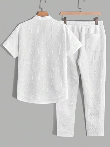 GORGLITTER Men's 2 Piece Outfits Textured Short Sleeve T Shirt and Pants Sets Old Money Clothes2