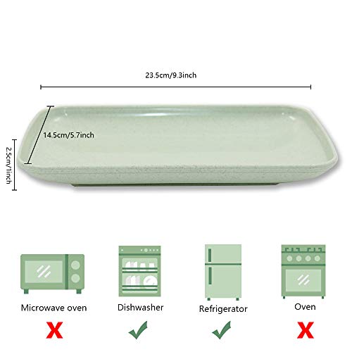 4 Pack Big Rectangular Dinner Plates, Roucerlin Unbreakable Wheat Straw Plates, Reusable Durable Lightweight Salad Plate For Fruits, Snack, Pasta, Cake, Dessert, Dishes (9.3In, Green) #TOP1
