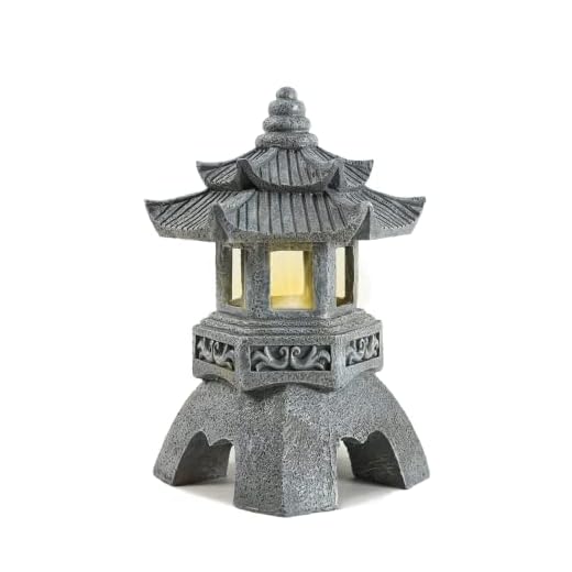 Lovely Ran Zen Solar Pagoda Lantern Garden Statue, Indoor/Outdoor Zen Asian Decor for Landscape Balcony, Garden, Patio, Porch Yard Art Ornament