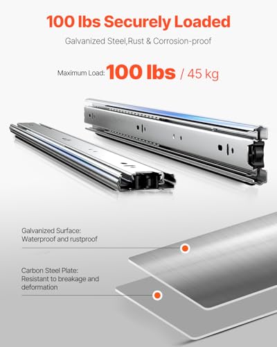 VEVOR Drawer Slides, 24 inch, 10 Pairs Full Extension Ball Bearing Cabinet Rails, 100 LB Load Capacity Heavy Duty Side Mount Dresser Drawer Slides, Drawer Track Runners for Kitchen DIY Replacement - Image 5