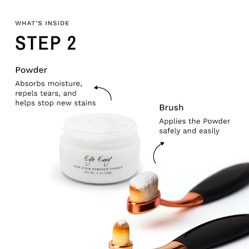 Eye Envy Dog Tear Stain Remover Starter Kit With Propowder Brush | Stain Solution, Applicator Pads, Stain Powder And Small Applicator Brush | Lasts 30-45 Days #TOP3