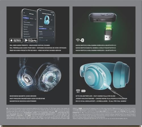 SteelSeries Casque Arctis Nova 3X Wireless - Appli Mobile Companion - Batterie 40h - Haut-parleurs magnétiques en néodyme - 2,4 GHz/Bluetooth - Micro détachable - Xbox, PS5, PC, Switch, Mobile -Aqua