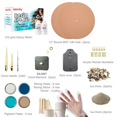 Image of Ocean Wall Clock Making DIY Kit with 12 inch MDF 2:1 epoxy Resin and Hardener Resin Art kit for Beginners Adults Artists Professionals, (Set of 2)