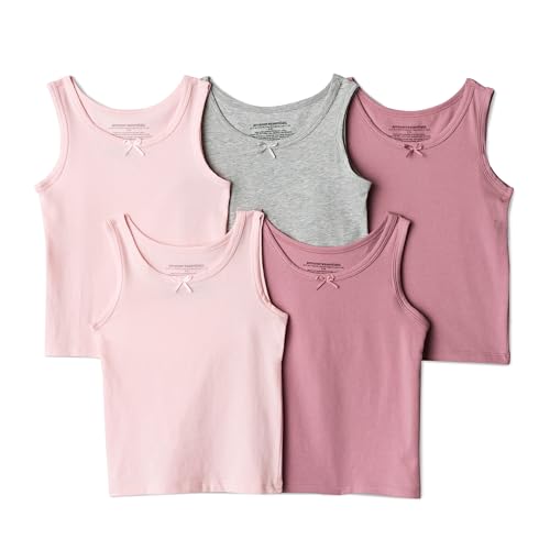 Amazon Essentials Girls Cotton Jersey Tank Top Undershirt Pack of 5 Mauve / Pale Pink / Heather Grey 4T