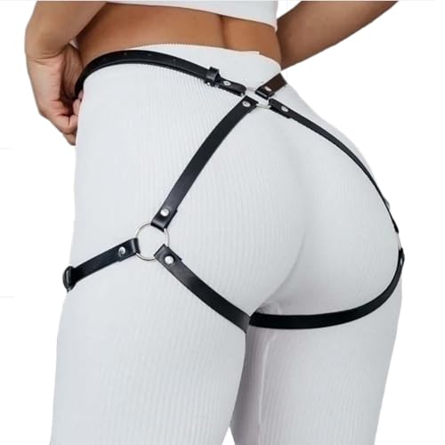 Image of Punk Leather Thigh Harness & Garter Belt for Women - Body Harness Lingerie, Waist Leg Garter for Halloween, Party, Nightclub