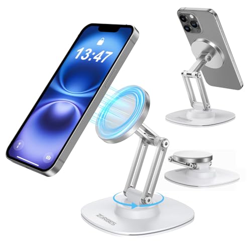 Image of ZORBES 360 Magnetic Phone Stand for Desk, Foldable Aluminum Holder | Angle Adjustment Cell Phone Holder, Hands Free Viewing, Compact Foldable Form, Multiple Viewing Angles, Aluminum Construction