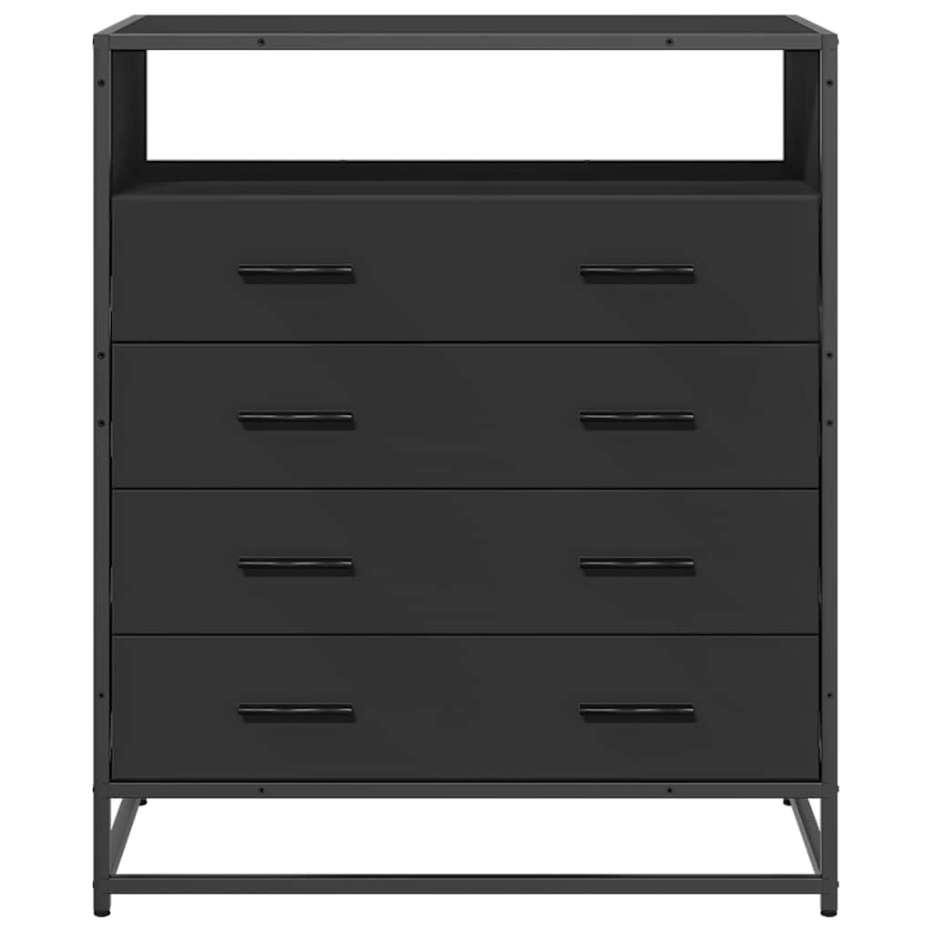 Schubladenschrank Schwarz Holzwerkstoff mit Metallgestell 70x41x83,5 cm, 4 Schubladen Stauraum für Schlafzimmer Wohnzimmer Flur, stabile Ablage für Ordnung und Aufbewahrung
