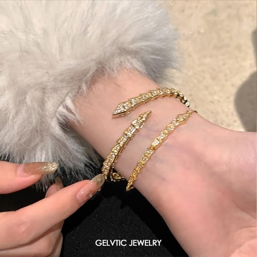 Snake Bracelet for Women, 14K Gold Plated Adjustable Open Cuff Bangle with Zircon Rhinestone Crystal, Christmas Valentine's Day Gift for Her, Gold/Rose Gold/Silver3
