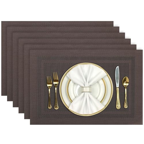 Image of Aofmee Placemats Set of 6, Washable PVC Place Mats, Heat Resistant Non-Slip Table Mats, Woven Vinyl Plastic Placemats for Dining Table Decor, Stain Resistant Kitchen Table Placemats, Easy to Clean