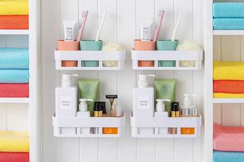 Image of perpetual Bathroom Organiser, Self Adhesive Bathroom Shelf for Wall, Washroom Organizer, Bathroom Rack Stand Without Drilling (4 Pcs) A