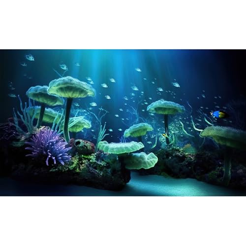 Image of Underwater Aquarium Background Colorful Exotic Corals and Marine Terrarium Background Tropical Fish Deep Ocean Underwater Plants Fish Tank Backdrop Wallpaper Decorations Poster Vinyl 72x24in