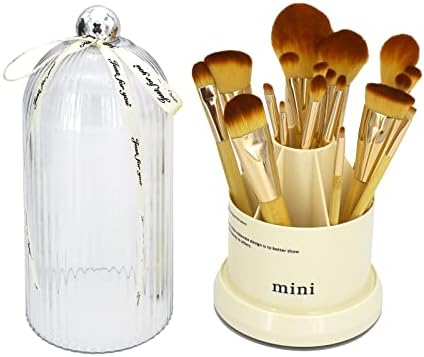 JONKASIPA Makeup Brush Holder with Lid 360° Rotating Multi-Functional Makeup Brush Organizer Dustproof & Waterproof Make up Brush Storage for Vanity Desktop Bathroom Countertop-White