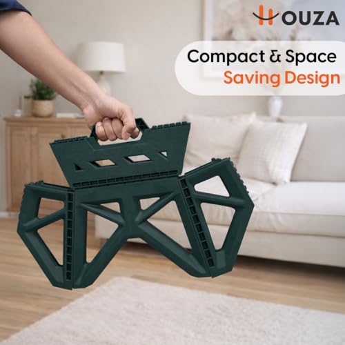 Image of HOUZA Foldable 9 Inch Plastic Step Stool, Heavy Duty Non-Slip Design for Adults & Kids, Lightweight Portable Space Saving Stools for Home, Kitchen & Bathroom - Dark Green