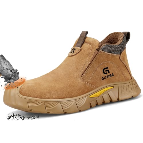 LAoutun Safety Boots Mens Slip on CE Certified Steel Toe Cap Boots Work Boots Comfortable Splash Proof Safety Shoes Puncture Proof Construction Shoes Lightweight Protective Working Shoes for Men