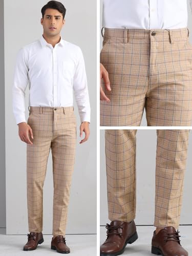 Lars Amadeus Plaid Pants for Men's Flat Front Golf Suit Trousers Formal Checked Straight Chino Pants4