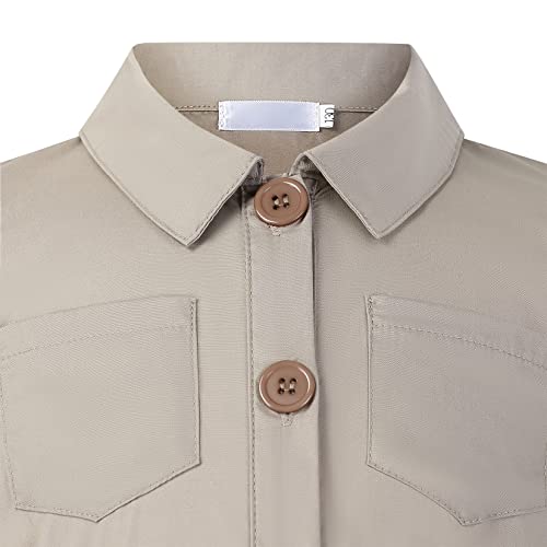 Huanye Girls' School Uniform Dress Short Sleeve Button Down Summer Lightweight Cargo Shirtdress Khaki 5-6 Years #TOP4