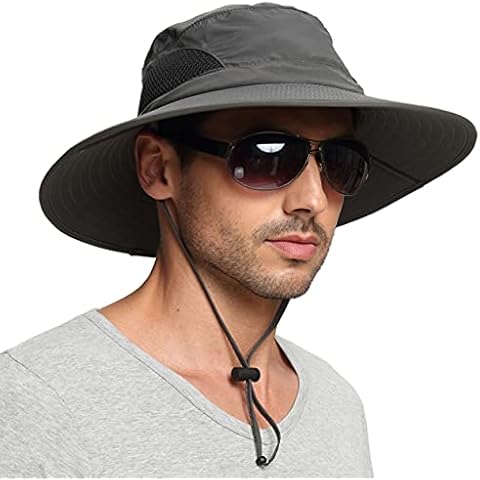EINSKEY Wide Brim Sun Hat Summer UV Protection Beach Hat Showerproof Safari Boonie Hat Foldable Fishing Hat with Adjustable Chin Strap and Breathable Mesh Crown Dark Grey Cover