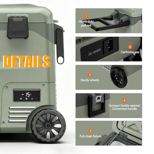 Image of GS40W Portable Wheeled Car Freezer,45Quart 12V Car Refrigerator with Dual Zone,Electric Compressor Cooler -4℉~68℉ for Camping, RV, Truck, Travel, Outdoor