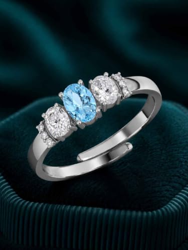 Image of Clara 925 Sterling Silver Blue Zirconia Adjustable Ring for Women | Platinum-Plated | Gift for Girl Wife Girlfriend for Anniversary & Birthday | Minimal Daily Wear