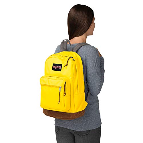 JanSport Right Pack Backpack - Durable Daypack with Padded 15' Laptop Sleeve, Spacious Main Compartment & Integrated Water Bottle Pocket - Yellow Card