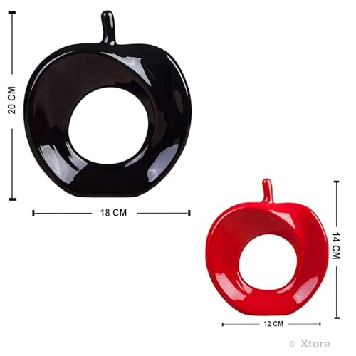 Image of Home D�cor Apple Shape Statues| Glossy Ceramic Figurines - (Set of 2 Piece, Red & Black)