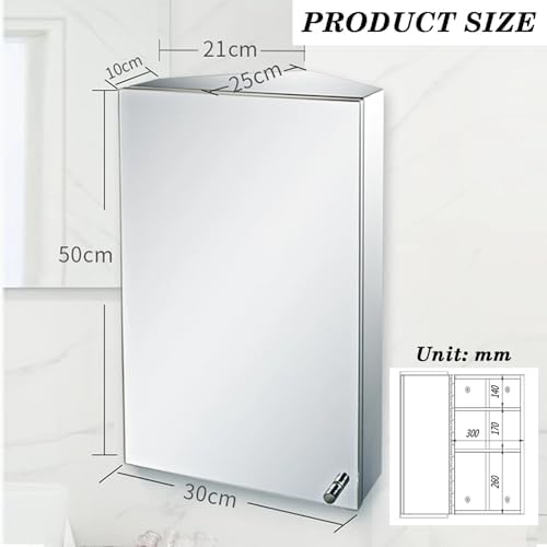 Bathroom Corner Cabinet with Mirror - Wall-Mounted 2-Shelf Storage Solution, Stainless Steel Frame, HD Silver Mirror for Bathroom Vanity Organization and Space-Saving
