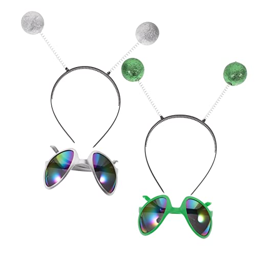 Toddmomy 1 Set Festival Party Glasses Tinted Alien Antenna Alien Glasses Silver Alien Headband Trendy Antennas Mirrored Alien Band First Neon Glasses Hair Women Plastic