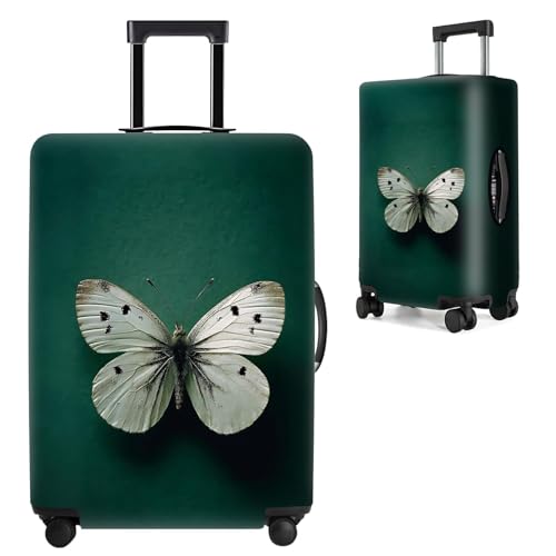 Image of Elegant Green Luggage Cover with White Butterfly Design - Fits 24 to 26 Inch Suitcases - Durable Travel Suitcase Protector,M