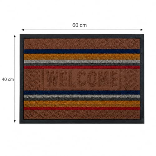 Image of DecorTwist PVC Door Mat 60x40 cm | Heavy Duty Indoor Outdoor Entrance Mat | Anti-Slip Rubber Back | Waterproof Dust & Dirt (Style 2 [ Brown Earth Tone Welcome ], PVC Door Mat 60 * 40 cm, Pack of 2)