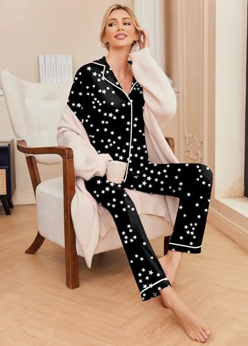 Image of Ekouaer Pajamas Women's Long Sleeve Sleepwear Soft Button Down Loungewear Pjs Lounge Set Nightwear XS-XXL