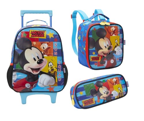 Kit Mochila Com Carrinho Lancheira E Estojo Mickey 13260