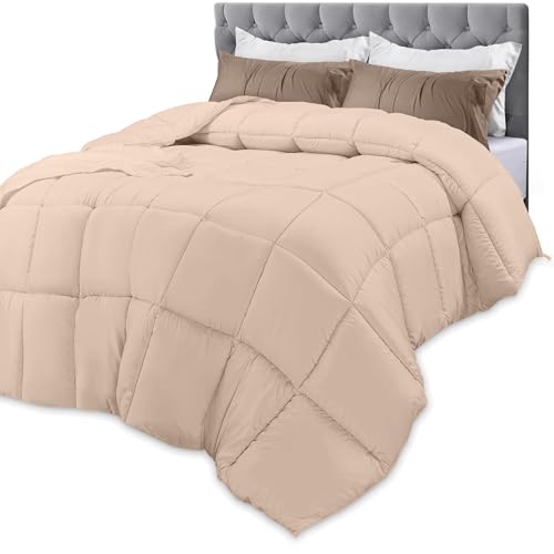 Utopia Bedding Comforters Queen Size, All Season Duvet Insert, Down Alternative Box Stitched Bed Comforter with Corner Tabs, Machine Washable (Beige)