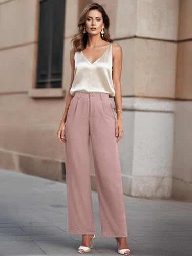 Feiersi Womens Casual Wide Leg Pants High Waisted Button Down Straight Long Trousers Palazzo Pants(Dusky Pink,Small)