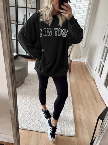 Image of Langwyqu Women's Oversized Sweatshirt Los Angeles California Crewneck Long Sleeve Casual Loose Pullover Tops