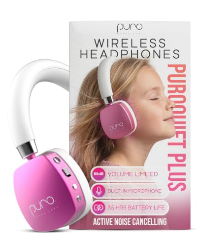 Puro Sound Labs Noise Cancelling Headphones for Kids - 85 dB Volume Limit, Built in Mic, 35-Hour Battery, Lightweight On Ear Design & Comfy Fit, Bluetooth Headphones for Kids – PuroQuiet Plus, Pink