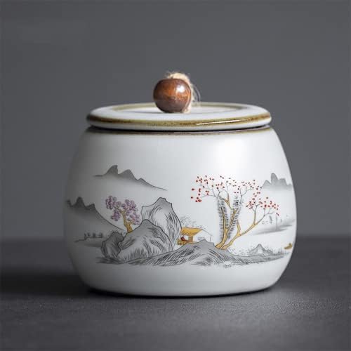 Chinese Style Ceramic Tea Caddy Tea Canister Tea Storage Container Tins Jar with Airtight Lid Wet-proof Tank for Tea, Coffee, Herb, Sugar, Spice, Nuts-Mountain-6 OZ - Thumbnail 4