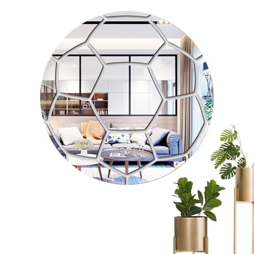 Adhesivo de pared de espejo acrílico, pegatinas de pared de espejo hexagonal de fútbol - Decoraciones de pared modernas para sala de estar, dormitorio, baño