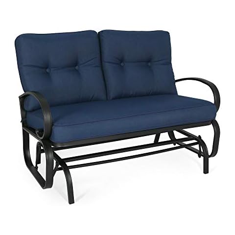 Iwicker Patio Glider Bench Swing Chair Outdoor Rocking Loveseat with Cushions (Navy Blue) Cover