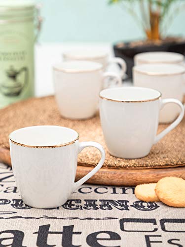 Sonaki Bone China Tea Cups/Coffee Mugs with Real Gold Print (Set of 6pcs). (Made in India)