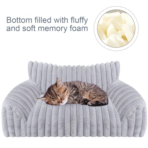 Cute Cat Couch Bed for Indoor Cats, Dog Beds for Small Dogs Couch, S, Grey | Dog Couch Bed with Removable Washable Cover,Cute Fluffy Pet Sofa Cat Couch Bed,Washable Dog Bed Medium Large Size Dog - Image 3