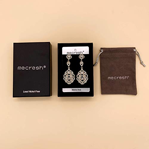 Mecresh Wedding Teardrop Dangle Earrings Crystal Rhinestone Beaded Chandelier Earrings For Brides Silver #TOP6