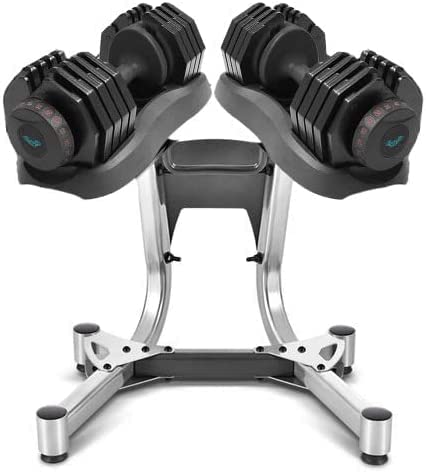 BRAINGAIN 17-in-1 Adjustable Dumbbells (WITH STAND) 2x 40KG Weight Set Affordable Dumbbells Adjustable Weights Space Saver Dumbbells for Home (80KG)