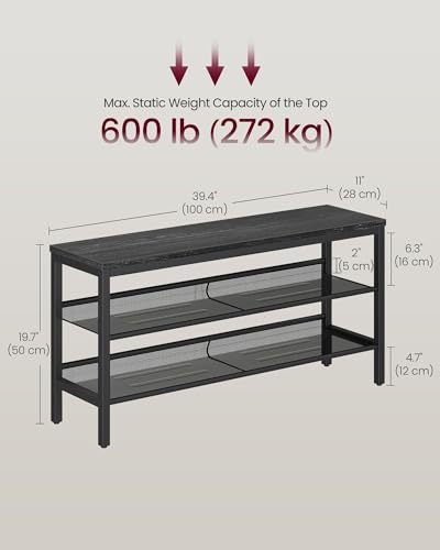 Image of VASAGLE 3 Tier Shoe Rack Bench, One Piece Shelves, Industrial Style | Shoe Storage Organizer with Raised Edges, Easy Assembly, 11 x 39.4 x 19.7 Inches, Charcoal Gray and Matte Black ULSB075BA01S
