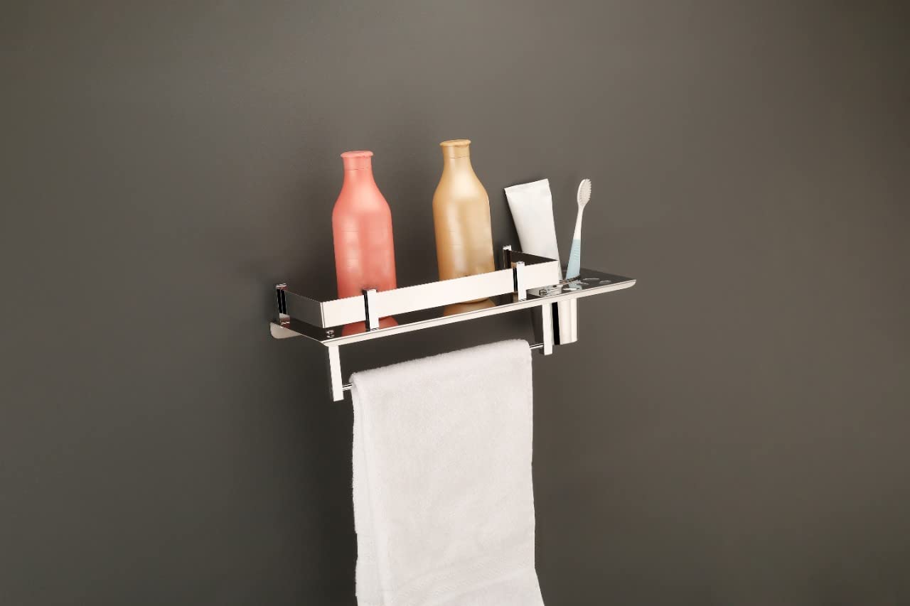 GRIVAN Stainless Steel 3 in 1 Multipurpose Bathroom Shelf, Towel Hanger, Tumbler Holder, Toothbrush Holder (Chrome, Silver, 15 x 5 Inches) (B091FHS7DR) Amazon Price History, Amazon Price Tracker